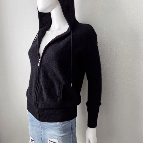 Cashmere Luxury Full Zip Black Hoodie By Charter Club, Pockets, Size Small - Picture 4 of 16
